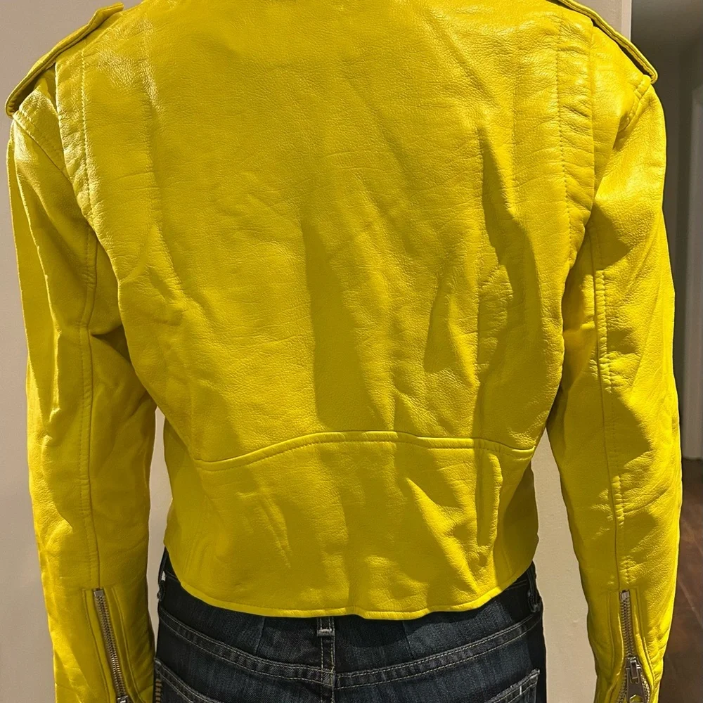 Zara Yellow faux leather Biker Jacket size S - Picture 4 of 4